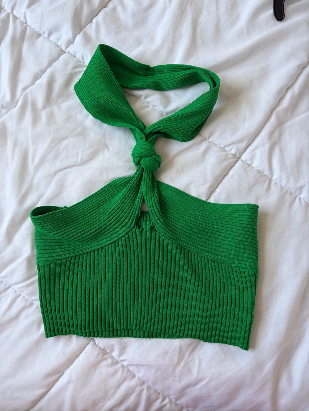 Green Ribbed Halter Crop Top